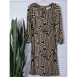 Joseph Ribkoff L/S Dress Style 153775 Brown Black Zip Back Shift Size 2